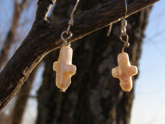 designer pearl cross earrings