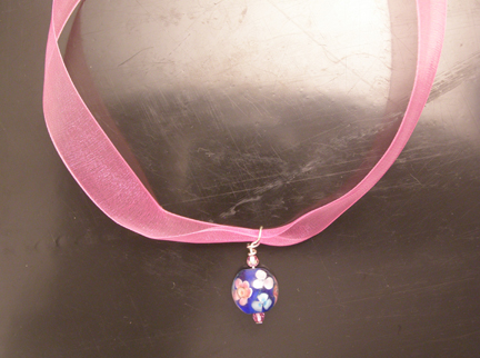 designer japanese lampwork bead organza ribbon necklace