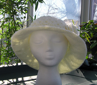 wide brim crochet hat with flower