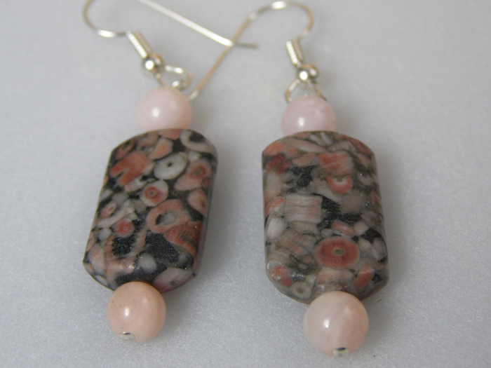 hypoallergenic crinoid jasper and peruvian opal earrings