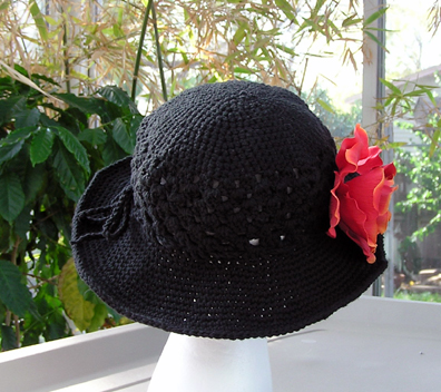 black crochet cotton sun hat