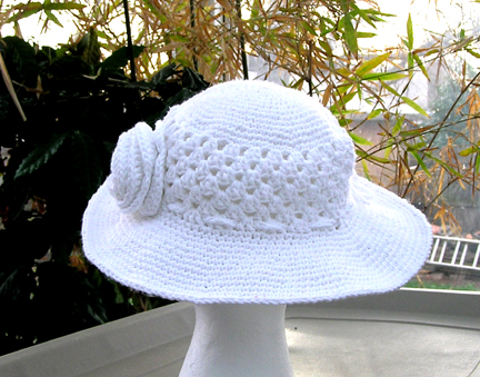 white crochet cotton sun hat