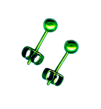 4mm titanium ball post earrings green