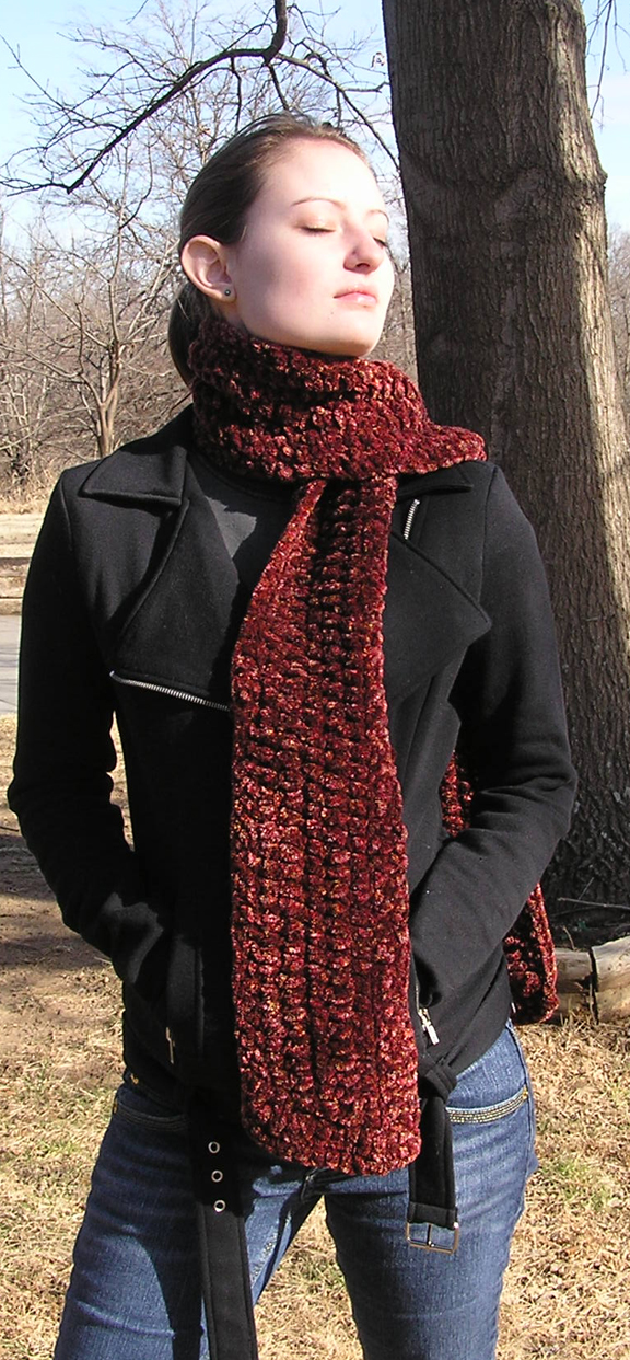 handcrafted chenille crocheted scarf