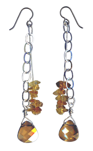 citrine and Swarovski briolette hypoallergenic dangle earrings