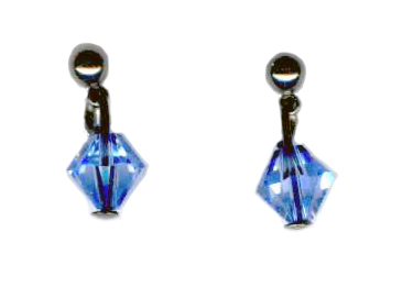 3mm titanium ball post earrings with light blue Swarovski Crystal drops