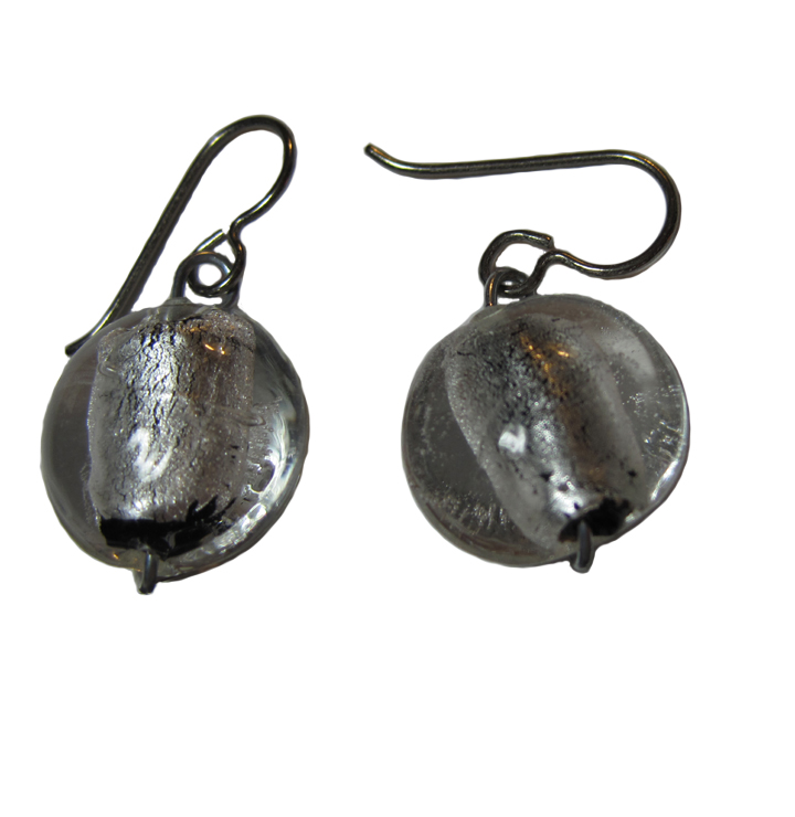 hypoallergenic Metallic silver glass bead earrings