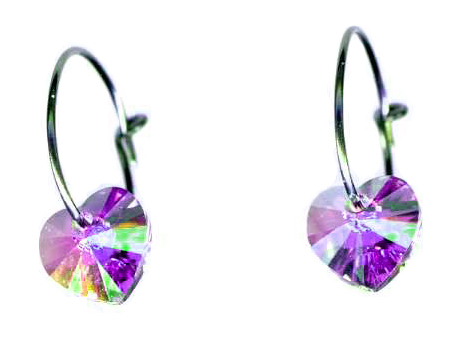 titanium sleeper earrings with swarovski crystal heart beads