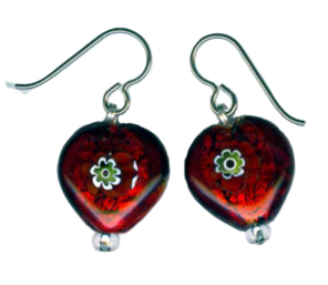 glass heart earrings